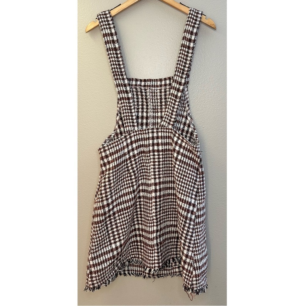 NWT Tea N Rose Brown and White Overall Houndstooth Pinafore Dress Raw Hem - Picture 4 of 12